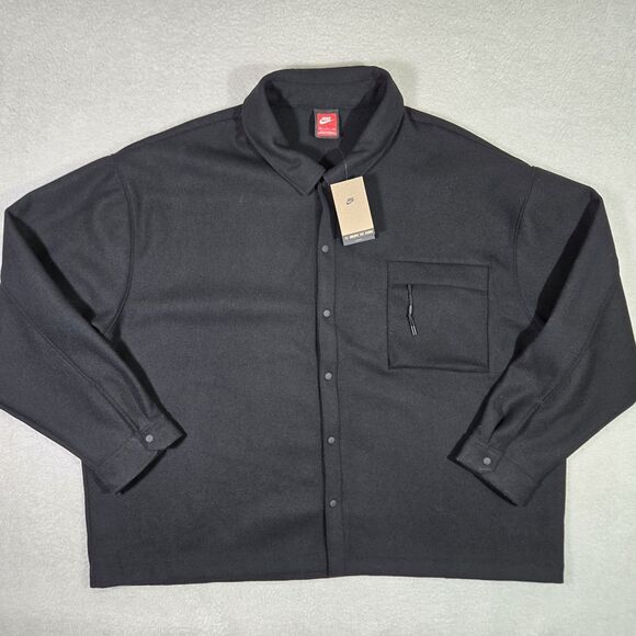 $160 Nike Sportswear Mens 4XL Wool Button Snap Shirt Jacket Black HF0132-010 - Picture 1 of 6